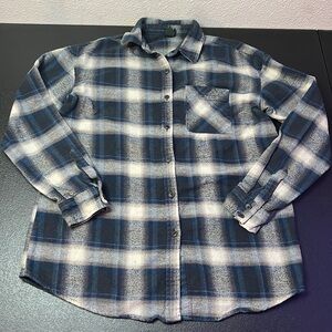 WILD Fable Navy Blue&Beige Button Down Flannel SZ S